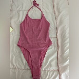 Pink halter bodysuit